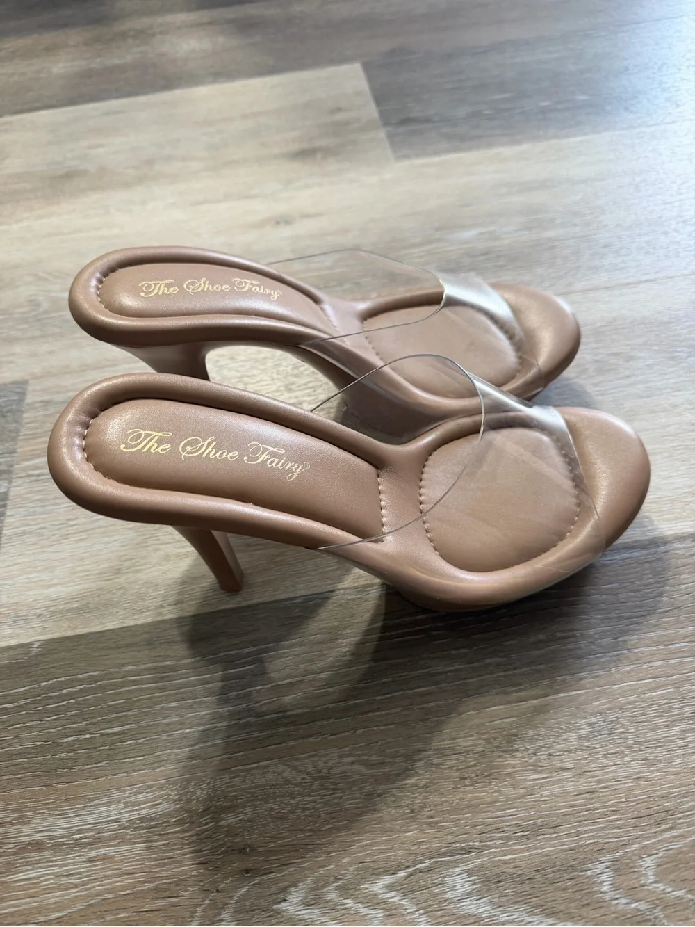 The Shoe Fairy Women's Clear Strap Nude High Heel Mule